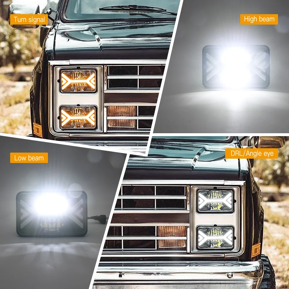 1pc 4x6 36W 9600LM LED Square Fog Light with White & Amber Turn Signal Fit for Chevrolet K5/ K10/ K20/ K30/ C70/ C4500/ P40/ P60