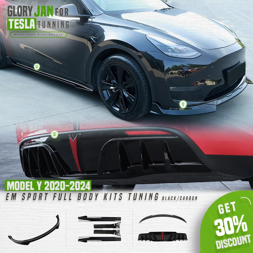 

EM Sport Full Body Kits Tuning For Tesla Model Y 2020-2024 ABS Front Bumper Lip Side Splitter Rear Diffuser Auto Accessories