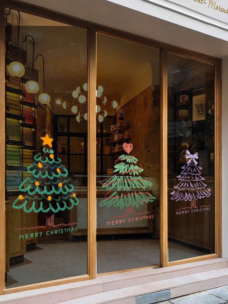 Árvore De Natal Estática Porta De Vidro Adesivo, Grelhas De Janela Adesivo, Arranjo De Cena De Atmosfera Pequena, Decoração De Natal