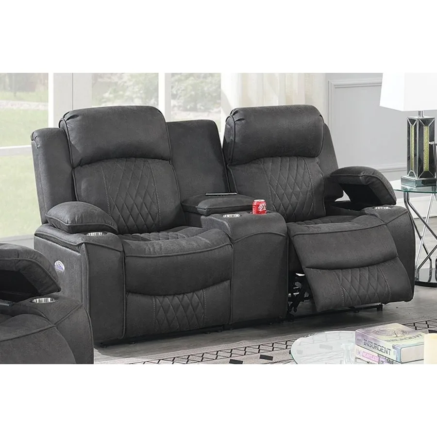 Power Motion Loveseat 1 قطعة أذرع تخزين جل الفحم المعاصر مع حامل الكأس أثاث غرفة المعيشة