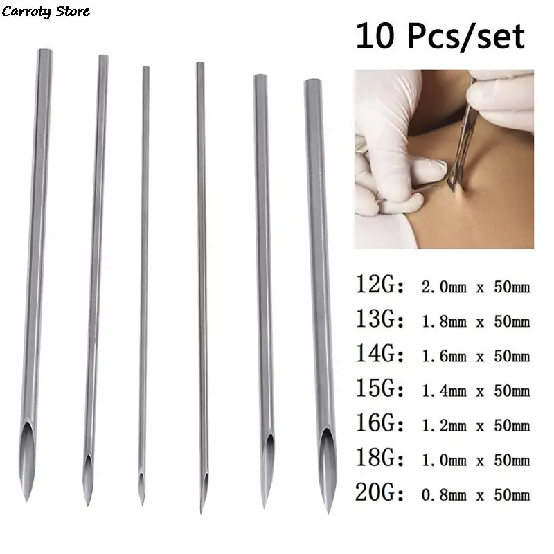 10Pcs Disposable Sterile Body Piercing Needles Tattoo Piercing Needles Kit Tool