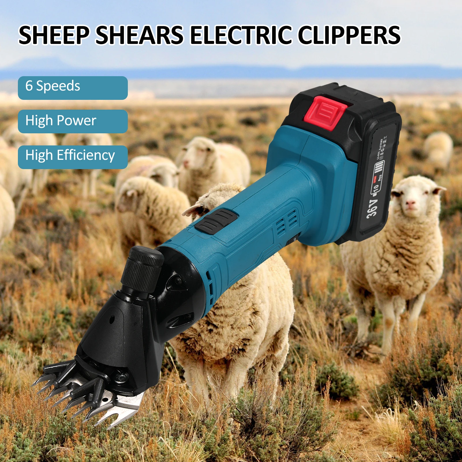 9-зубчатые 6-скоростные регулируемые литий-ионные ножницы для шерсти, набор электрических машин для бритья овец для стрижки животных, электрические ножницы для шерсти