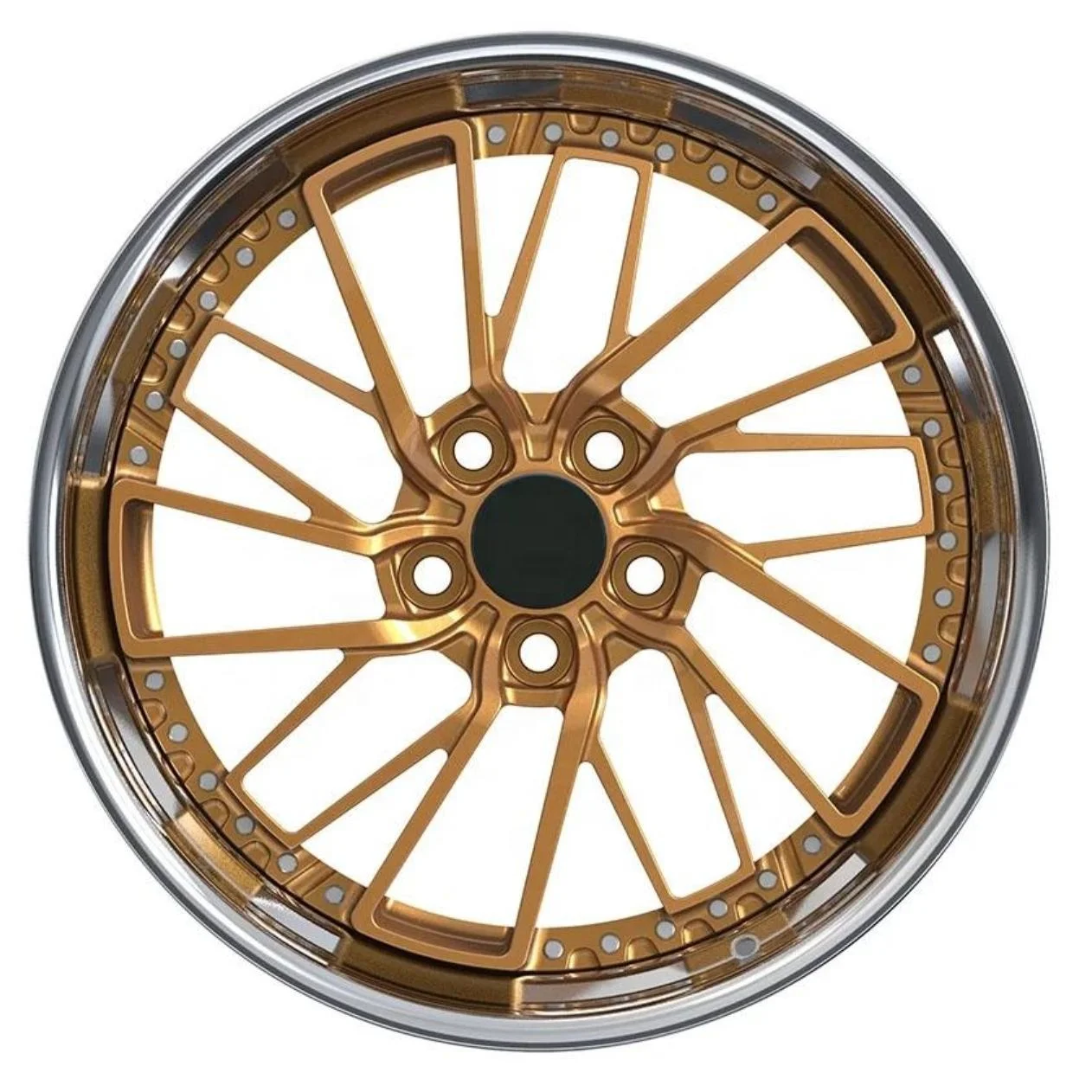 New style custom polished bronze gold 16/17/19/21/22/23 inch 2 piece 5x100 5x114.3 5x120 passenger car forged wheel alloy