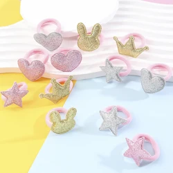 12Pcs/Set Girls Cartoon Elastic Hair Ties Sweet Glitter Star Crown Mini Hair Ropes Cute Hair Accessories for Kids Headwear