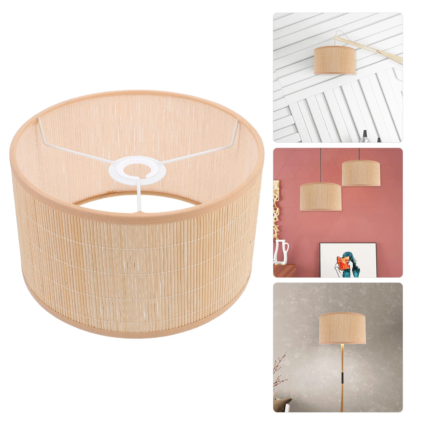 

1pcs Bamboo Woven Lampshade Handcrafted Drum Ceiling Light Cover Rustic Decor For Bedroom Living Room Hotel Office