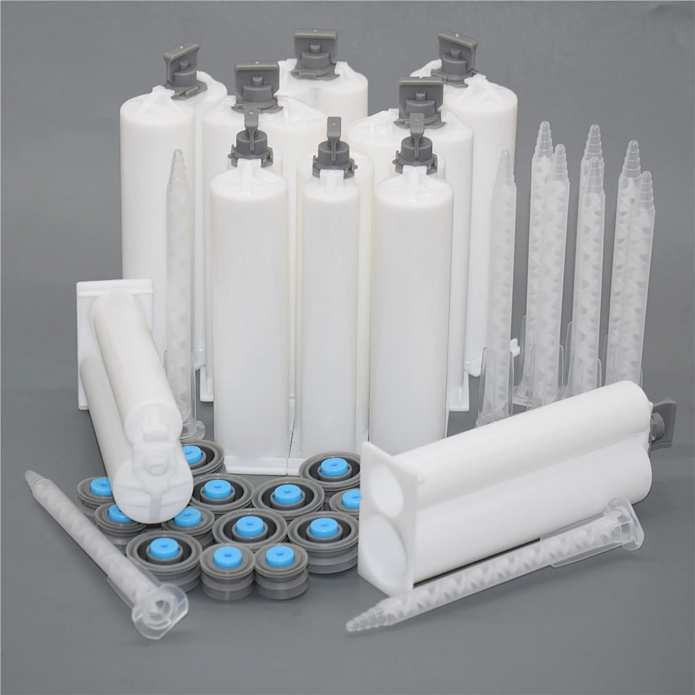 

10pcs 2:1 Empty Glue Tube 50ml AB Epoxy Adhesive Cartridge with 10pcs 103mm Static Mixing Nozzle for 50ml 2:1 Glue Gun Dispenser