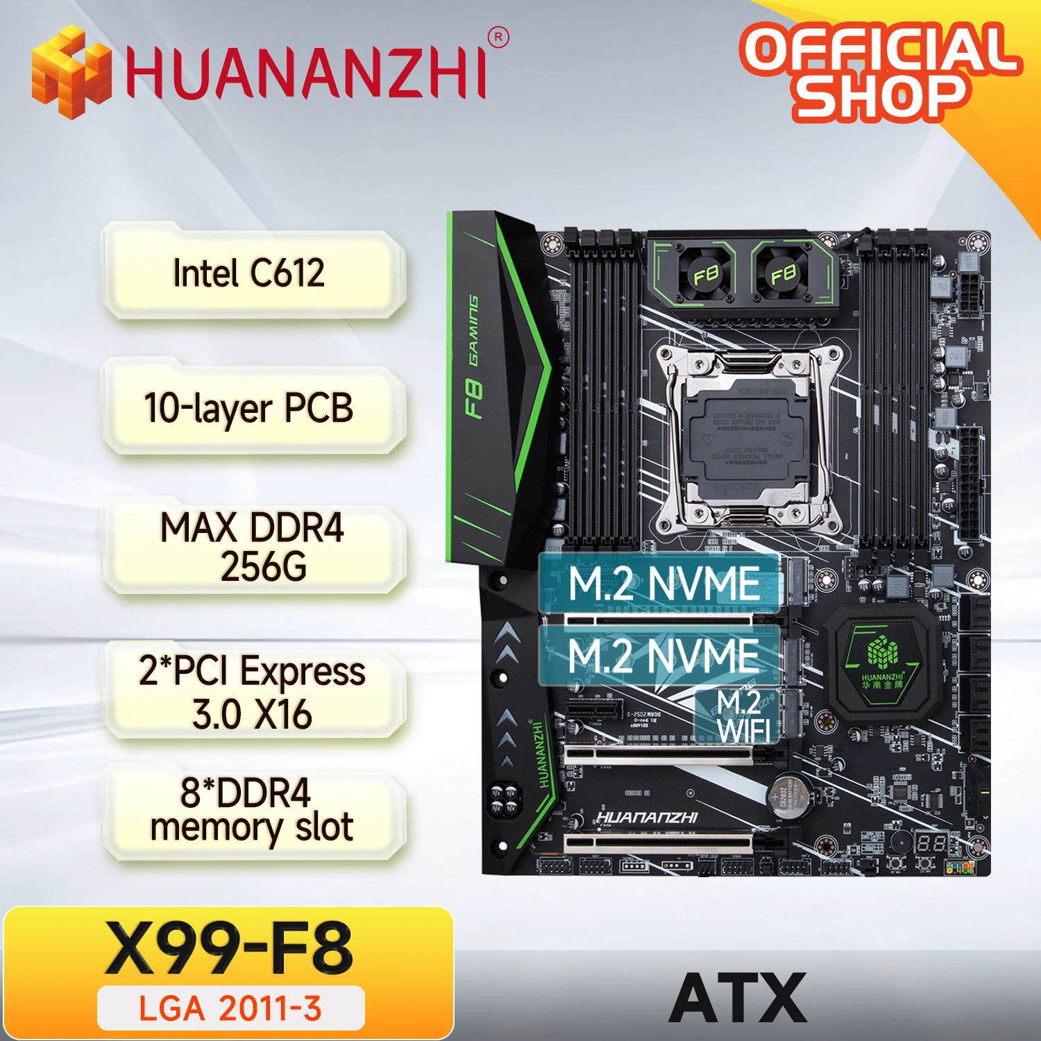 

Материнская плата HUANANZHI X99 F8 LGA 2011-3 XEON X99 с поддержкой Intel E5 2640 2666 2670 2678 2696 v3 v4 DDR4 RECC NONECC памяти NVME RU