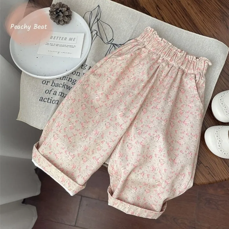 

Fashion Baby Girl Cotton Wide Leg Floral Pant Infant Toddler Child Elegant Loose Pink Trousers Casual Outfit Baby Clothes 1-5Y