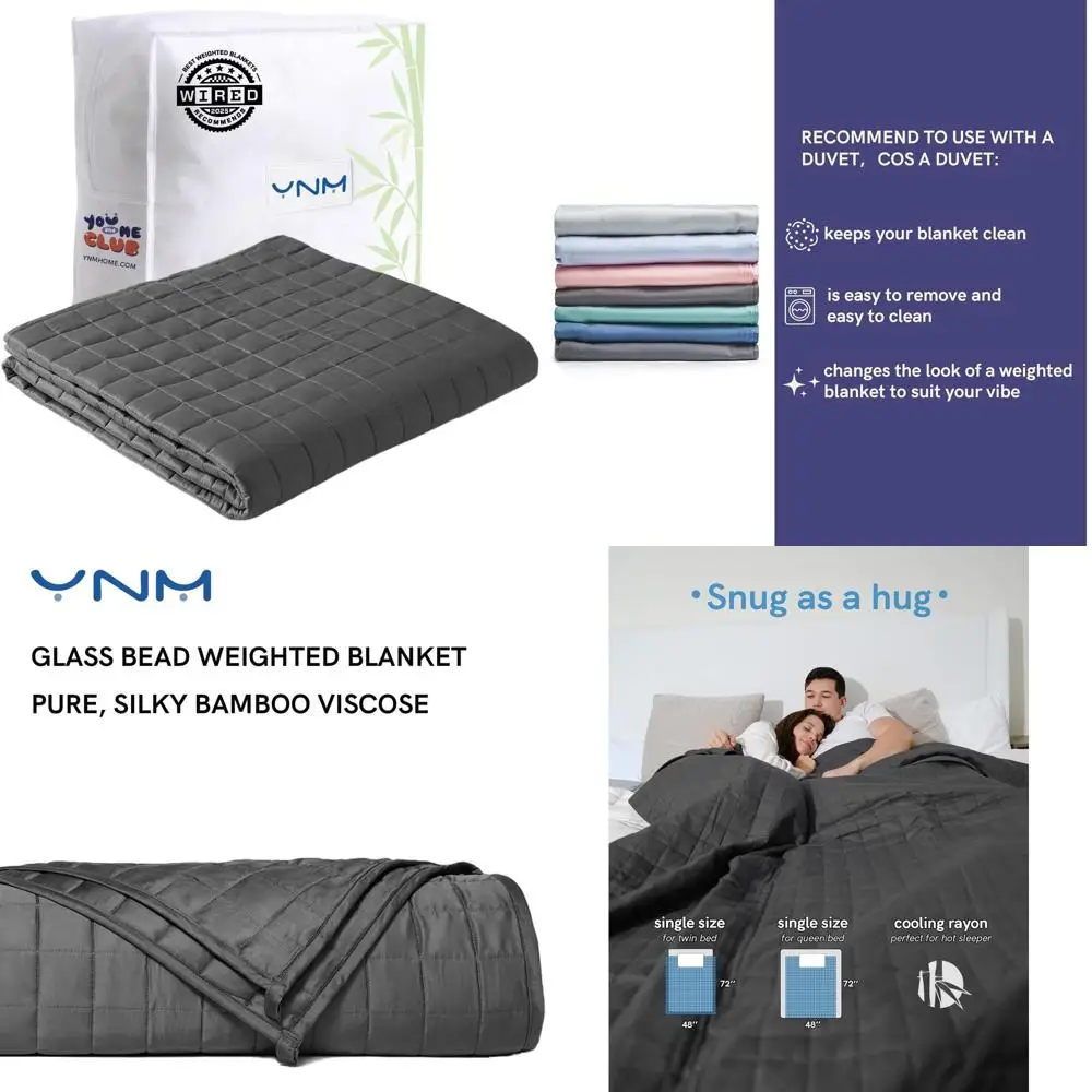 

15 lbs Cooling Weighted Blanket for 140 lbs Adults, Ideal for Hot Sleepers, Rayon/Glass Beads, 48x72 Twin/Full, Dark Grey