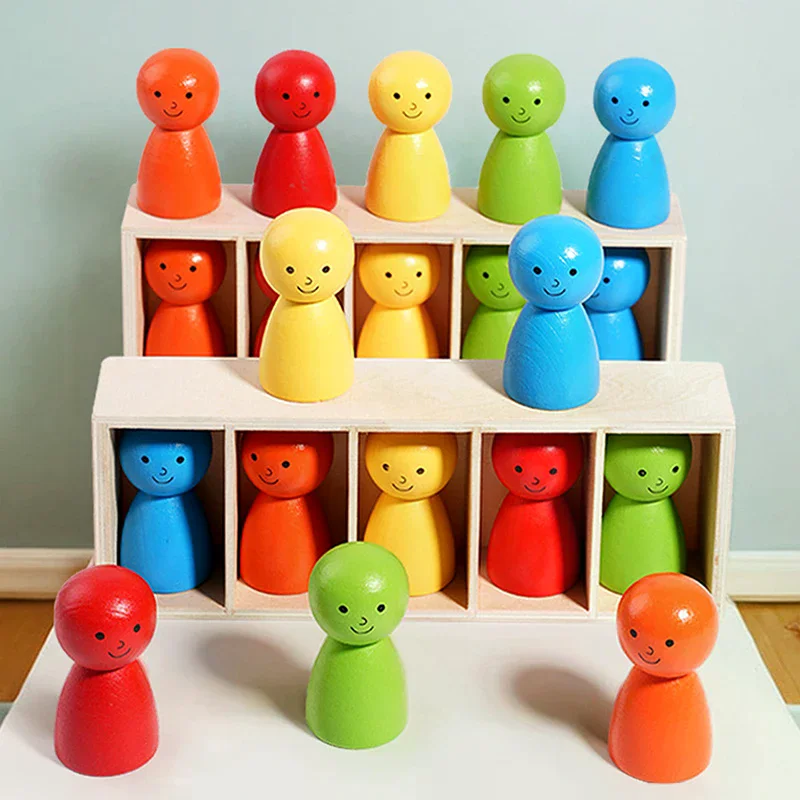 Familiespellen voor kinderen, houten pop kleuraanpassingsspel met 10 heldere poppen, familie bordspellen feest verjaardagscadeau, partyspel