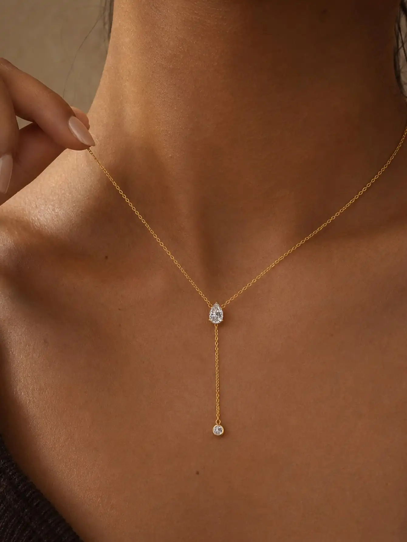 1pc 18K Gold Plated Stainless Steel Y-Lariat Necklace for Women Marquise Cut Zircon Leaf Pendant Sexy Body Chain Necklace Elegan