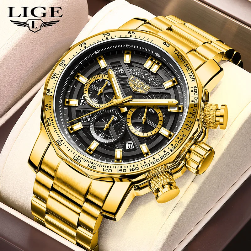 

LIGE business luxury men's watches waterproof military quartz wristwatch luminous clock stainless steel watches for men relogios
