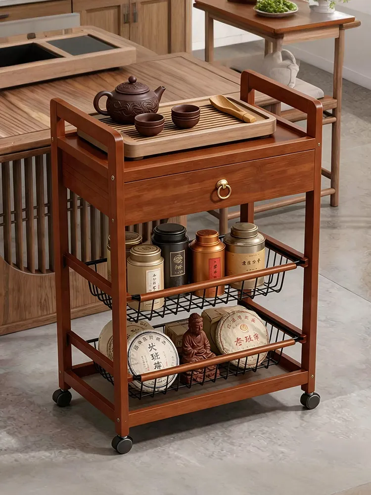Mobile tea cart, household trolley, living room wheeled tea sideboard, tea  set storage rack