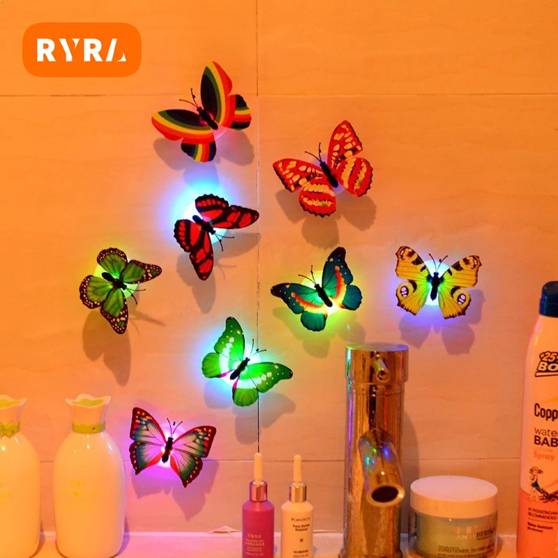 KUUPLE Colorful Changing Butterfly LED Wall Sticker Light Stickable 3D Home Decor DIY Living Room Wall Sticker