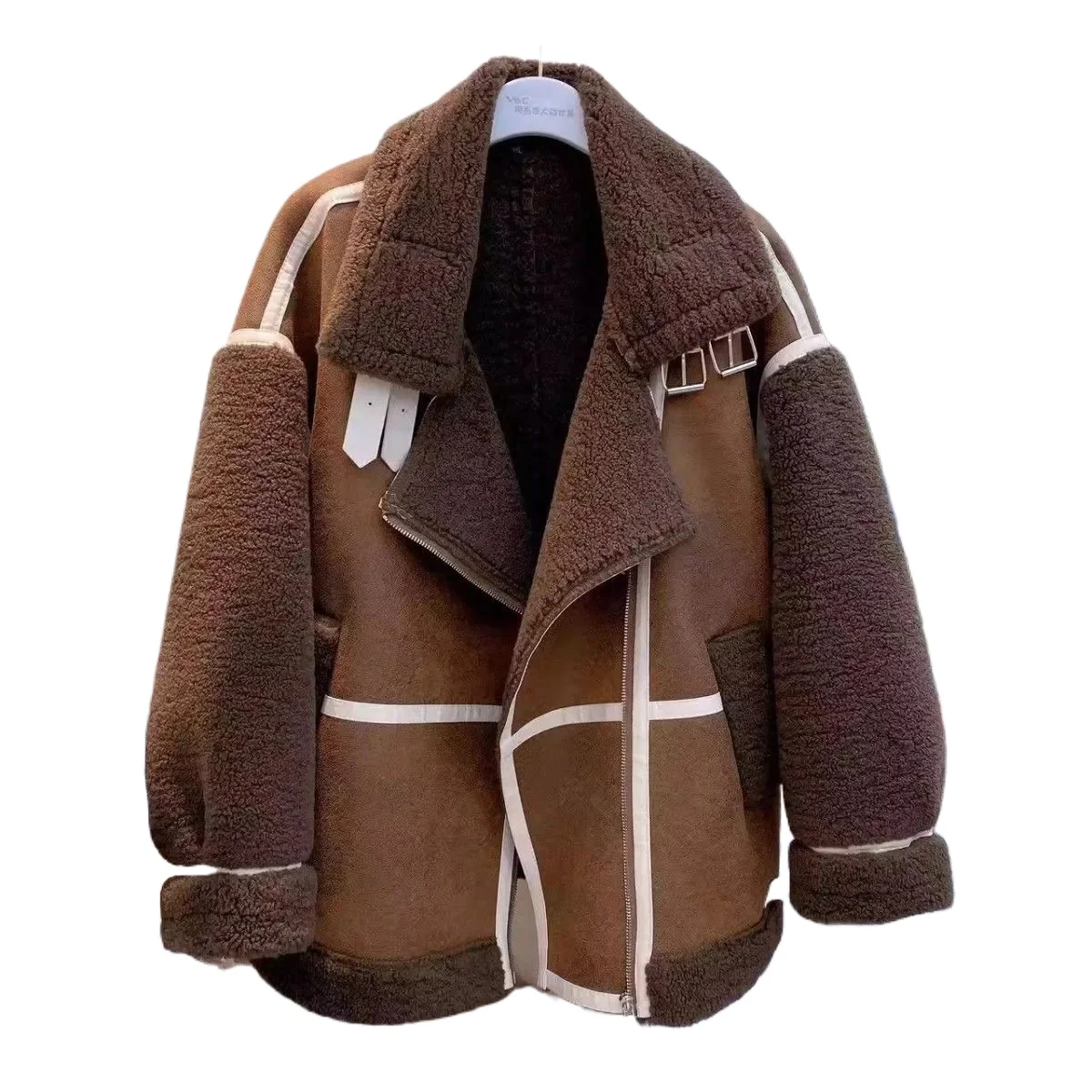 

Women's 2025 Winter New Korean Fashion Plush Thickened Premium Lamb Wool Jacket Fur Integrated Motorcycle Jacket Female Clothing