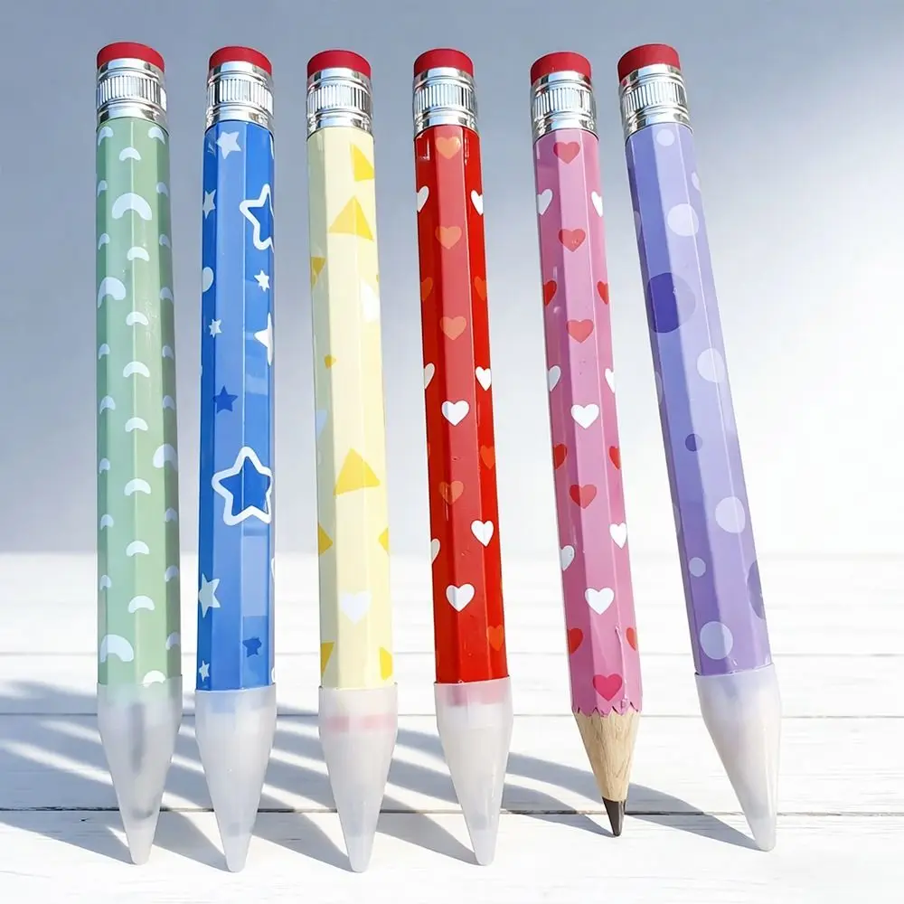 High Quality Wooden Big Pencil 34CM Heart Geometric Printed Giant Pencil with Eraser Huge Pencil Students