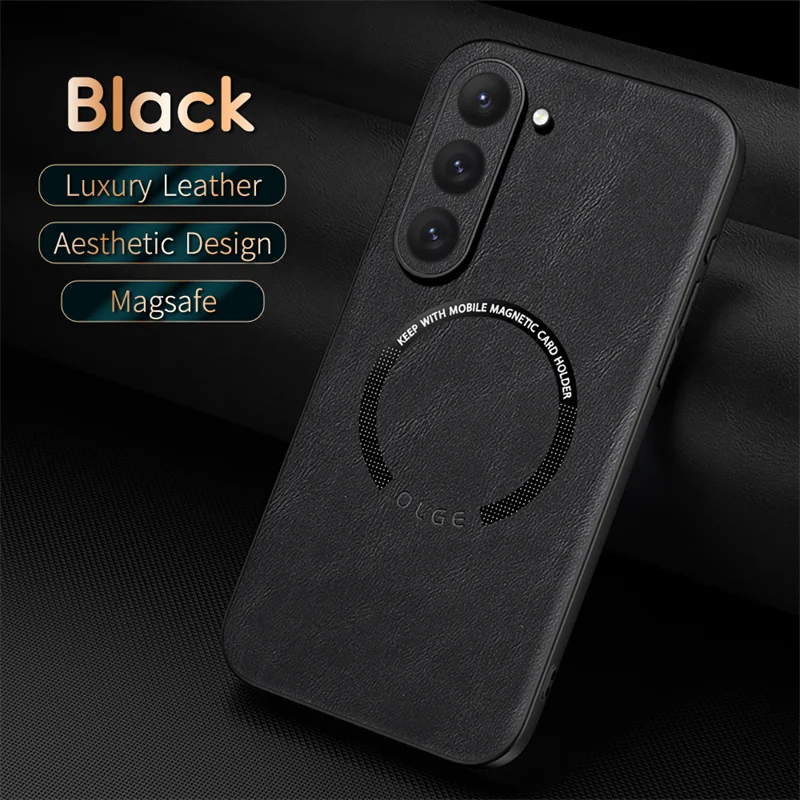 Luxury Leather Magnetic Phone Case for Samsung Galaxy S23 S24 S22 S21 S20 Note 10 20 Plus Ultra FE Magsafe Wireless Charge Cover 