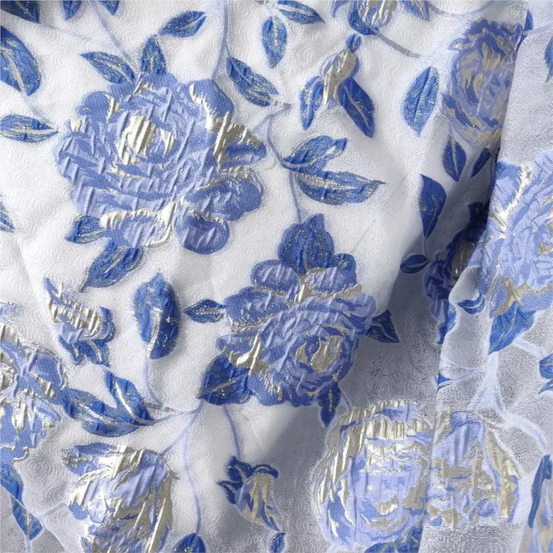 Elegant and refined gold silver thread flower jacquard fabric dress cut-flower organza
