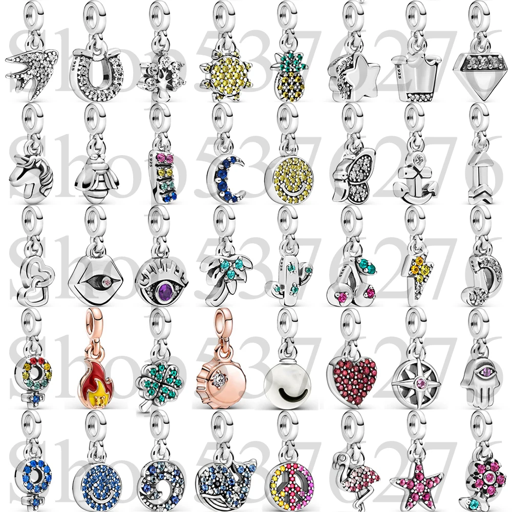 

925 Sterling Silver Bead Moon Flower Crown Tree Note Smile Charm Fit Fashion Women Me Series Bracelet Necklace Gift DIY Jewelry