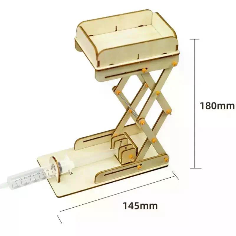 1세트 DIY 교육용 과학 실험 도구 나무 공기압 리프트 모델 키트 공압 유압 엘리베이터 시연 도구