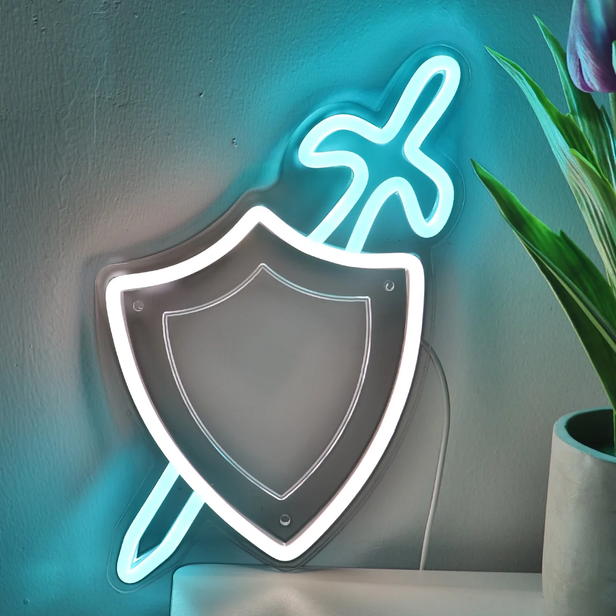 

1PC Sword With Shield LED Wall Neon Art Sign For Pub Club Party Event Decoration 8.15''*10.63''