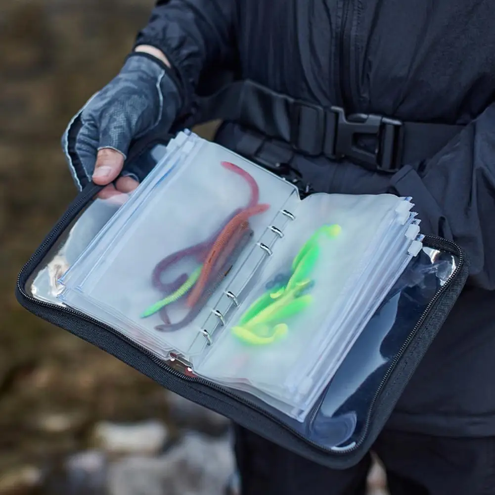 Transparente PVC-Angeltasche mit Fächern, Organizer für Weichköder, Wasserdichte Reißverschlusstasche für Angelzubehör – Detail 11