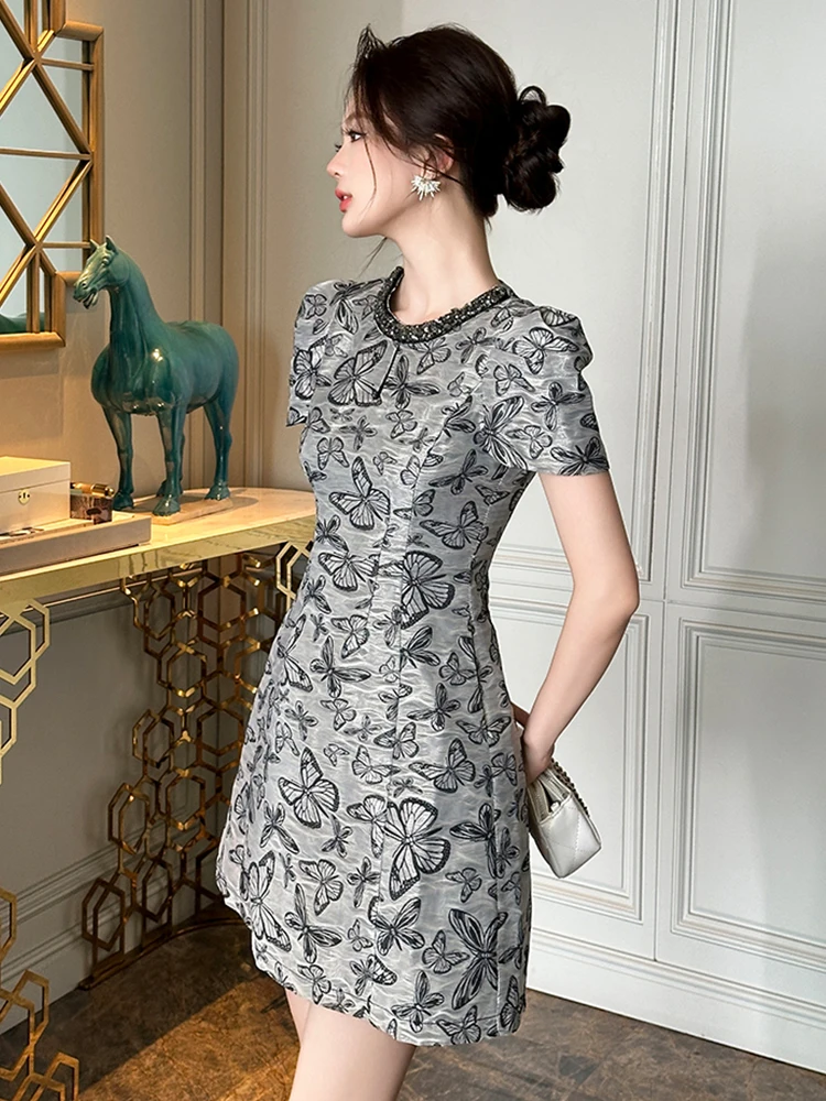 Abito da ballo elegante francese nobile da donna per signora Retro Celebrity Diamond scava fuori abito corto Femme Party Banquet Date Vestidos