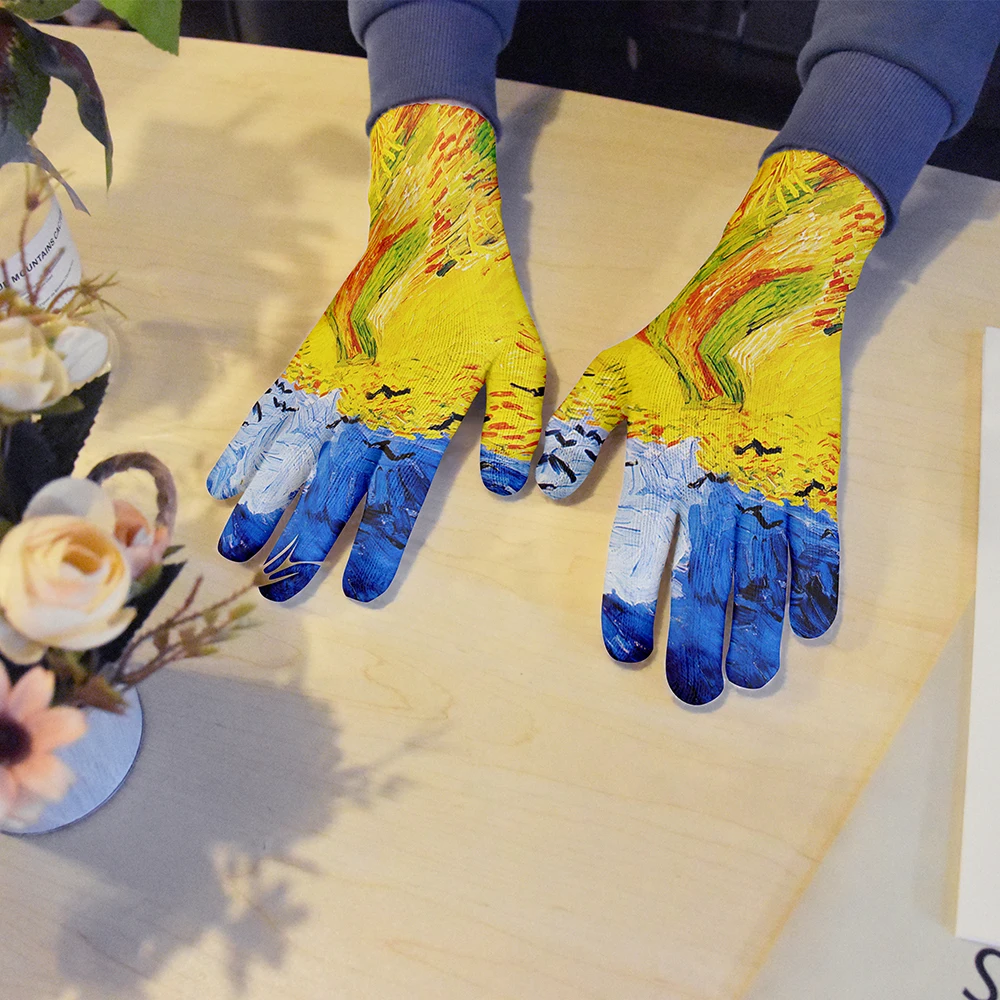 Guantes de punto con estampado al óleo para hombre y mujer, manoplas de alta calidad con patrón de Van Gogh para jardín, guantes de invierno para