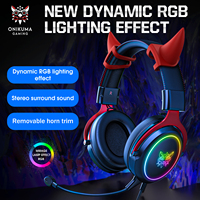 ONIKUMA X10 Gaming Headset with Detachable Demon Horn Wired Headphone with Microphone Dynamic RBG Light for PC Gamers PS5