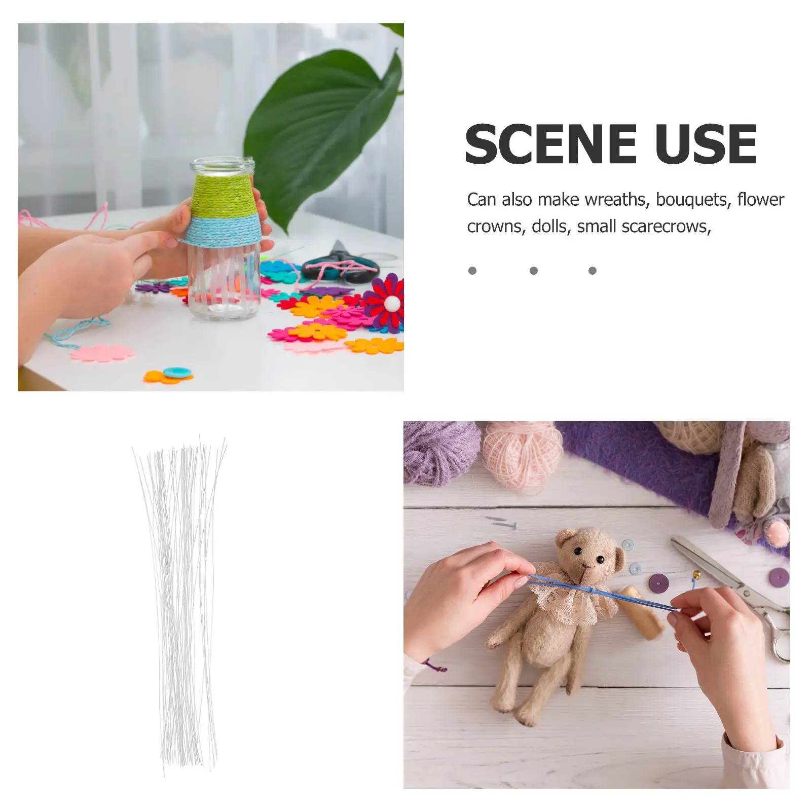 

50pcs Artificial Bouquet Accessories White Floral Wire Stem Wreath diy Handmade Flower Craft Iron Wire Flower Pole wedding gifts