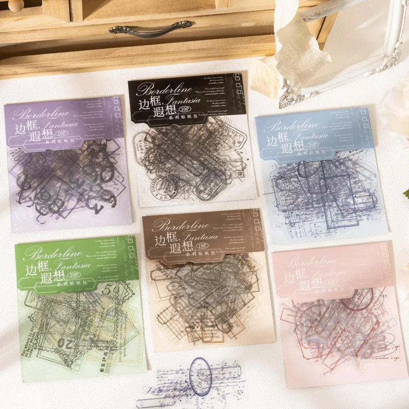 Card Lover 10 Pcs [Border Reverie Series] Border Collage  Stickers PET Sticker Paper Scrapbooking Material Scrapbook Kit