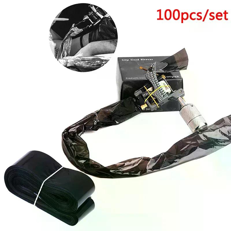 

100Pcs Black Disposable Tattoo Machine Clip Cord Hook Sleeve Bags Hygiene Cover