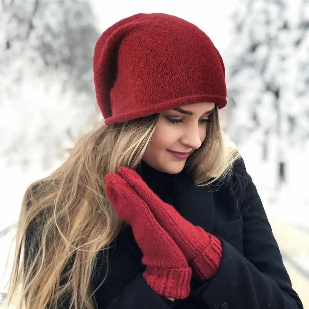 Thick Winter Hat Cozy Knitted Women's Winter Hat Elastic Thick Warm Beanie Cap for Cold Weather Soft Stylish Solid Color Lady's