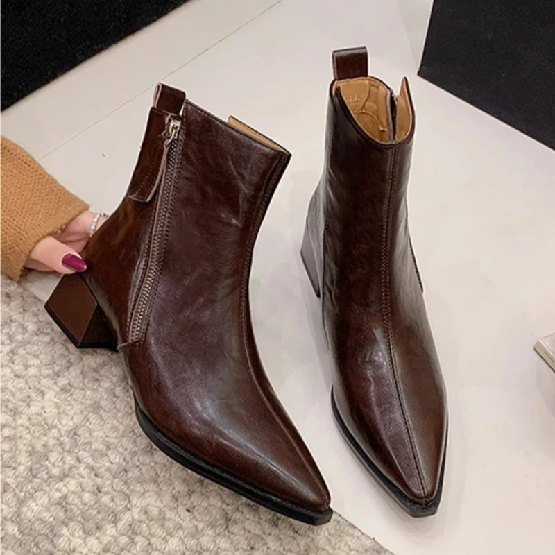 

Женские ботильоны с острым носком, модная обувь на высоком каблуке, новинка 2025, туфли-лодочки, ботинки челси, зимние элегантные модельные женские ботильоны в готическом стиле