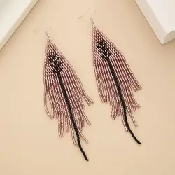 Rice bead earrings Vintage Trendy Leaves Personalised Minimalist Ethnic Handwoven Bohemia Alloy Female Tassels Beaded earrings