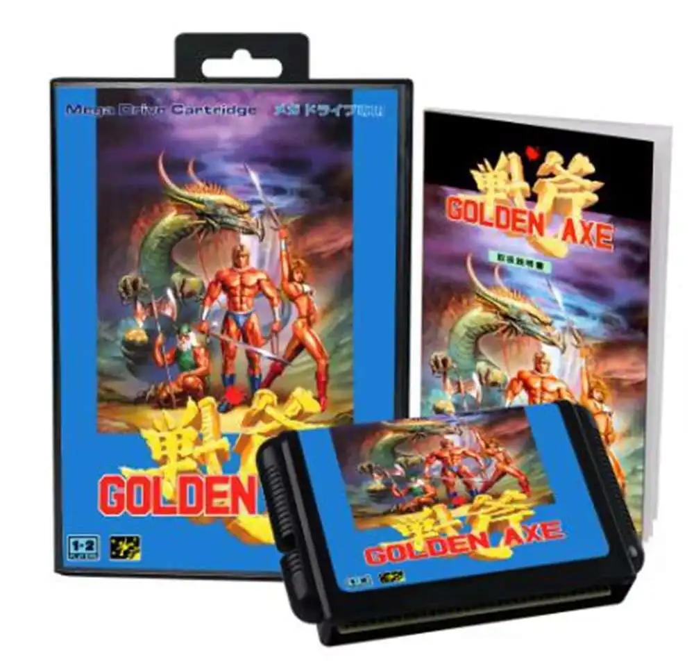 فأس ذهبي مع صندوق ودليل لنظام Genesis لخرطوشة ألعاب Sega MD 16 بت