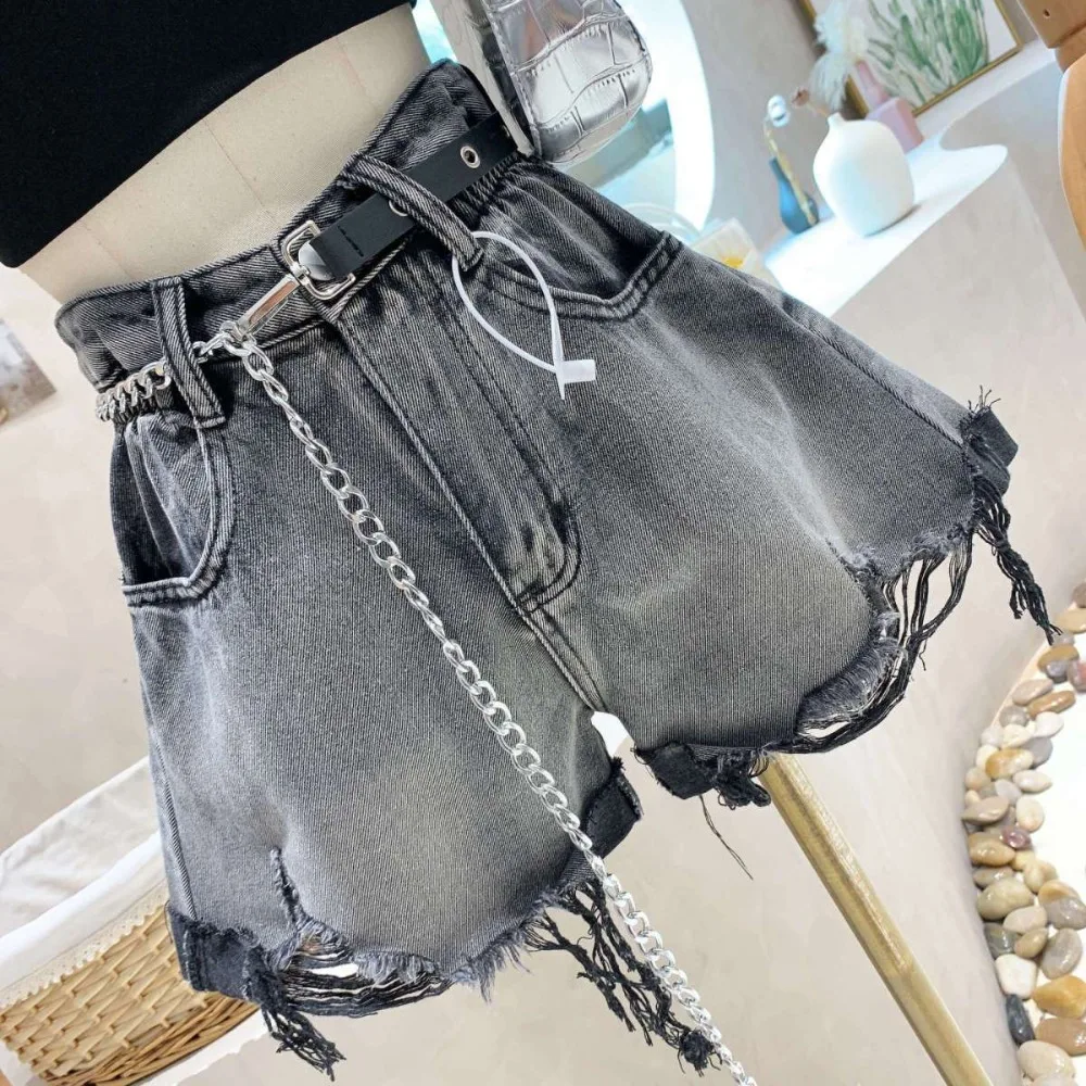 High Waist Denim Shorts for Women Sexy Ripped Fashion Summer Comfortable All-match Trashy Shopper Chain Korean Style Loose Base