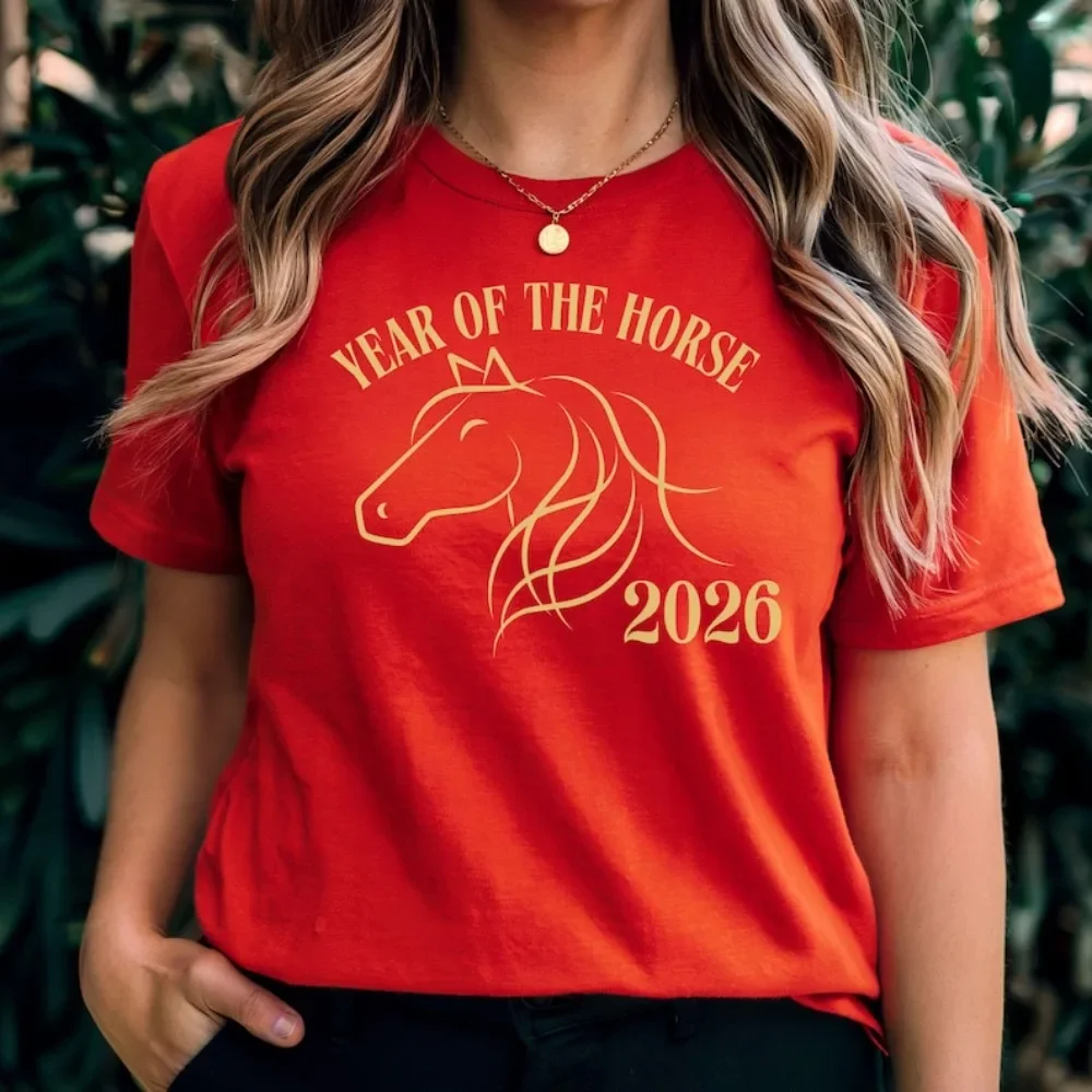 Chinese New Year T-Shirt Lunar New Year 2026 Women Plus-size Tshirt Zodiac Horse Tee CNY 2026 Shirt Horse Lover Gift Women Tops