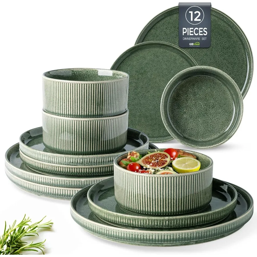 

Stoneware Dinnerware Sets for 4Round Reactive Glaze Ceramic Plates and Bowls Set Highly Scratch Resistant Dishwasher and Microw
