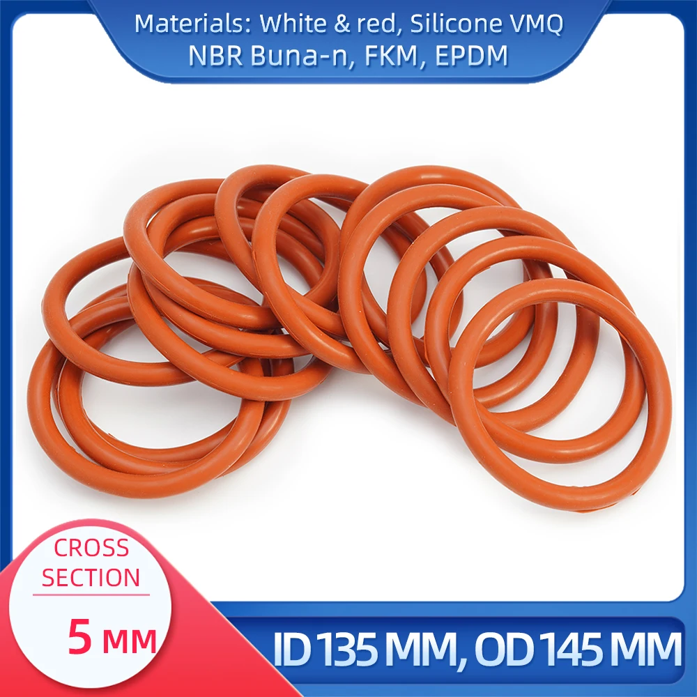 

O Ring CS 5 mm ID 135 mm OD 145 mm Material With Silicone VMQ NBR FKM EPDM ORing Seal Gask