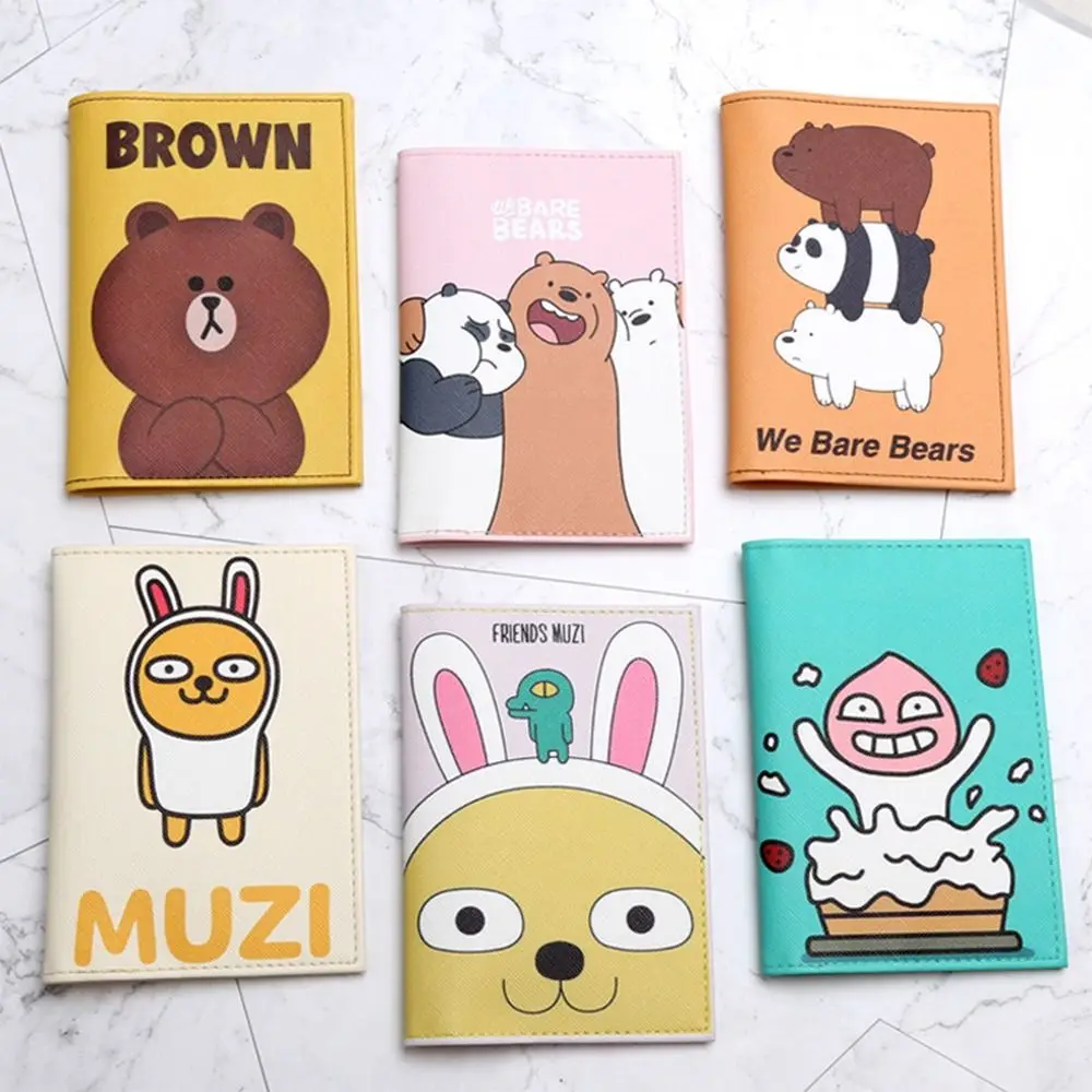 Creative Cartoon Bear Passport Cover PU Protection Ticket Clamp Waterproof Travel Accessories ID Card Holder Unisex Package Bag