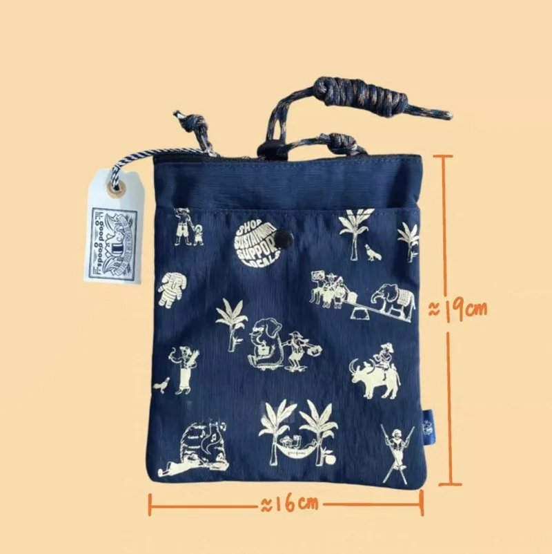 Tas Selempang Ponsel Motif Etnik Ringan, Kantong Penyimpanan untuk Jalan-Jalan, Cam Outing, Bahan Katun Awet