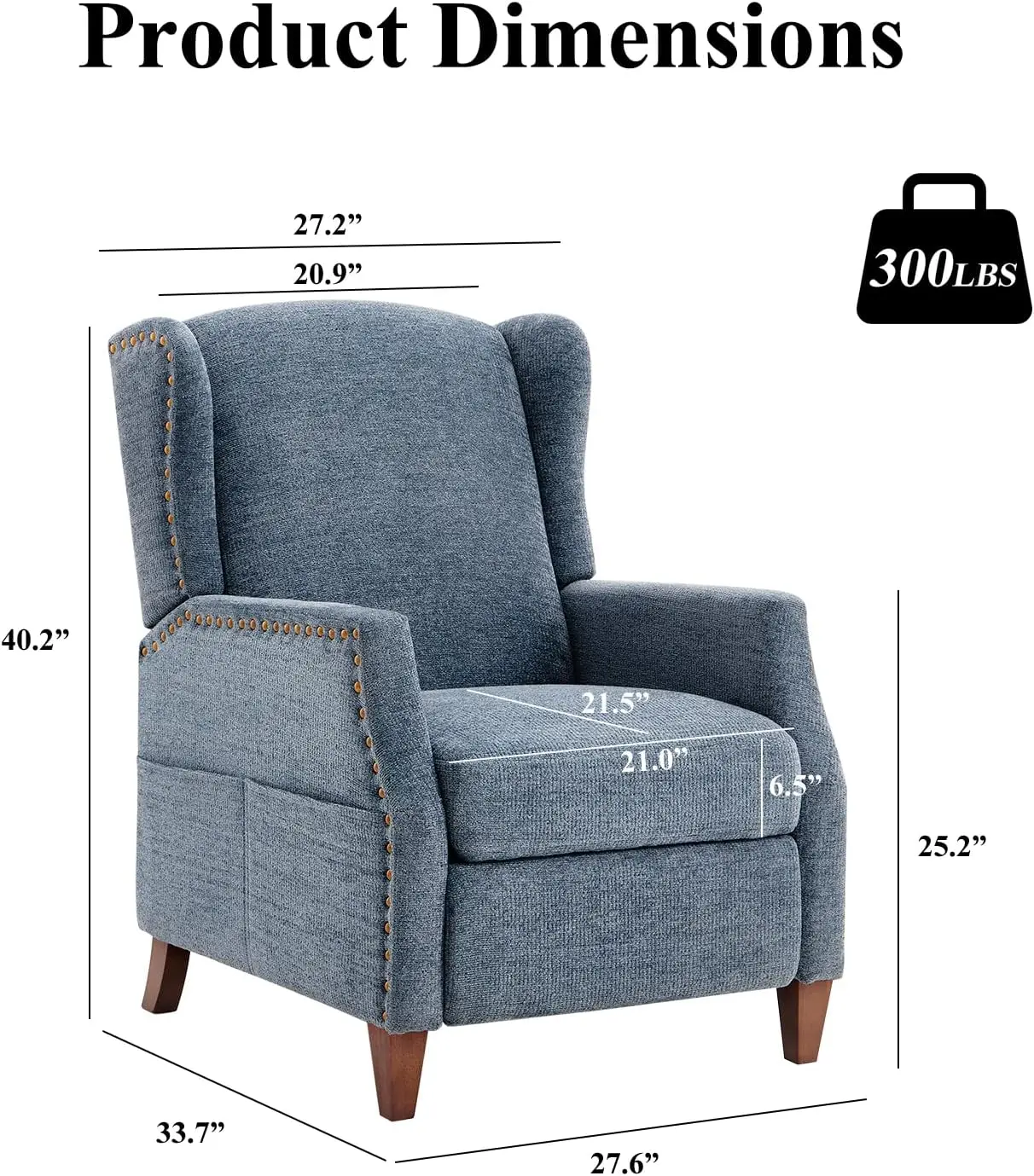 COLAMY Wingback Pushback Recliner Chair with Storage Pocket, Upholstered Fabric Living Room Chair Armchair with Wood Legs and Na