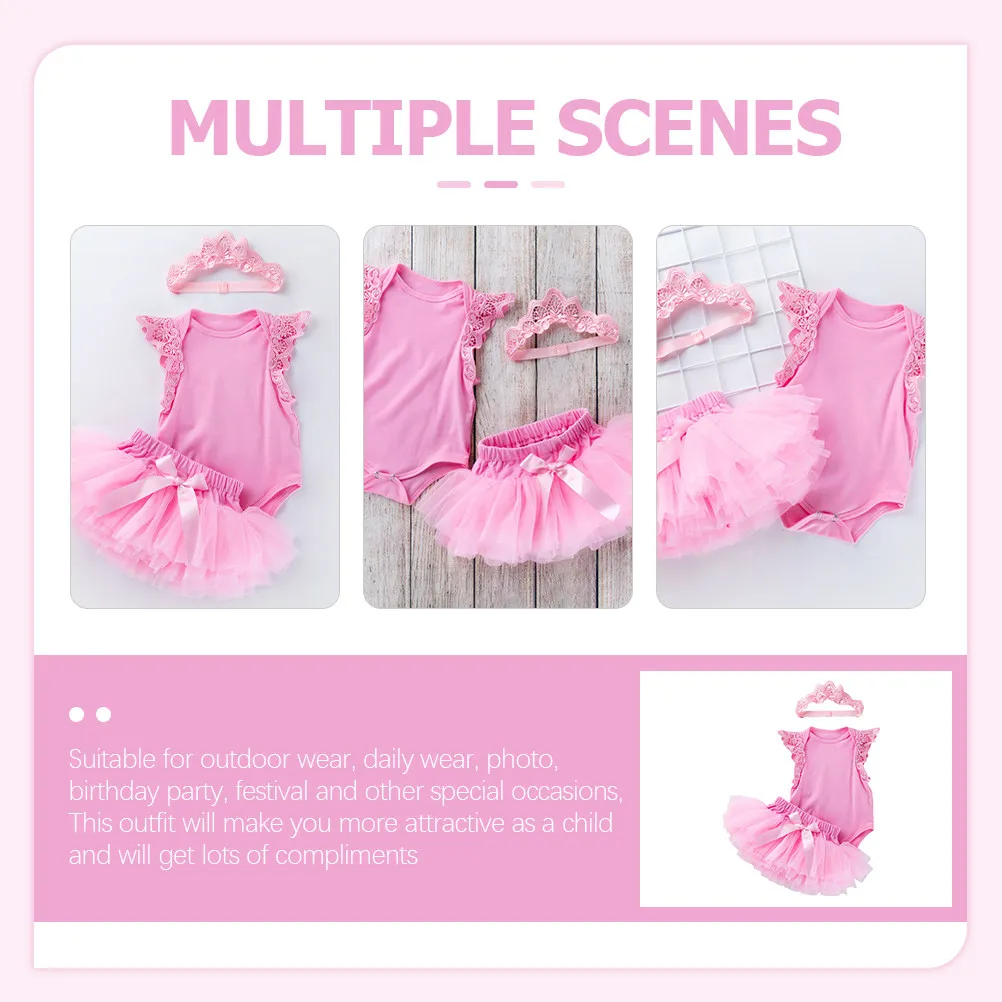 1Set Infant Baby Girls Romper Tulle Skirt Headband Princess Dress Outfit for Birthday Party Photo Shoot Newborn Tutu Set