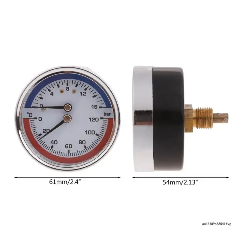 Thermal Pressure Gauge 0-16Bar 0-120℃ Stainless Steel Boiler Thermo-manometer