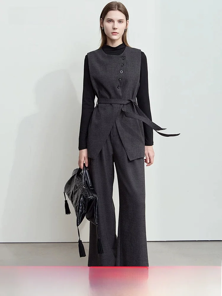 Ele Commute Tee-Piece Set Long Straight Leg Pants Top Base irt Office Faion Women's Autumn Collection