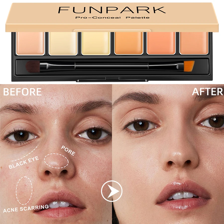 

6-color Concealer Blush Palette Cream Matte Highight Contour Makeup Eyeshadow Base Palette with Brush Covering For Dark Circles