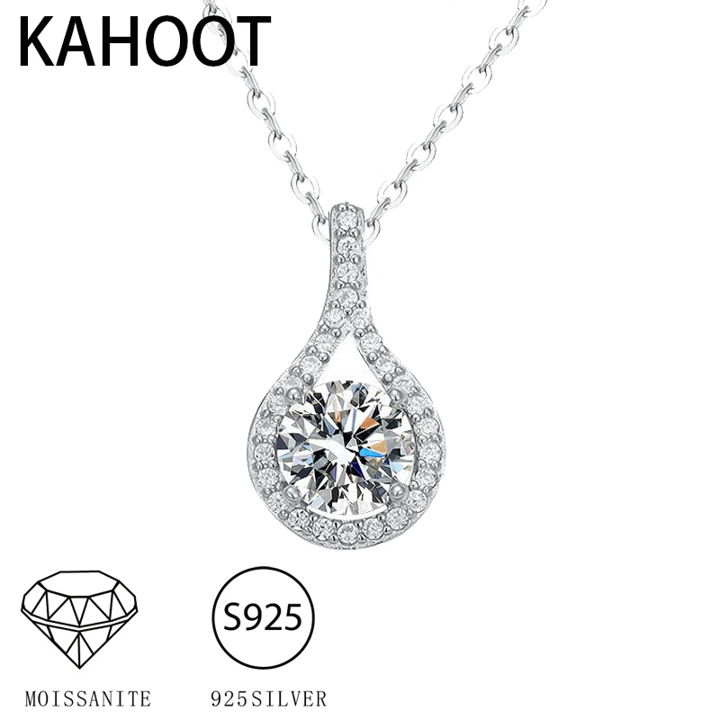 925 Sterling Silver 1/2/3 Carat Moissanite Water Drop Necklace Fashion Lady Elegant Casual for Girlfriend's Birthday Gift