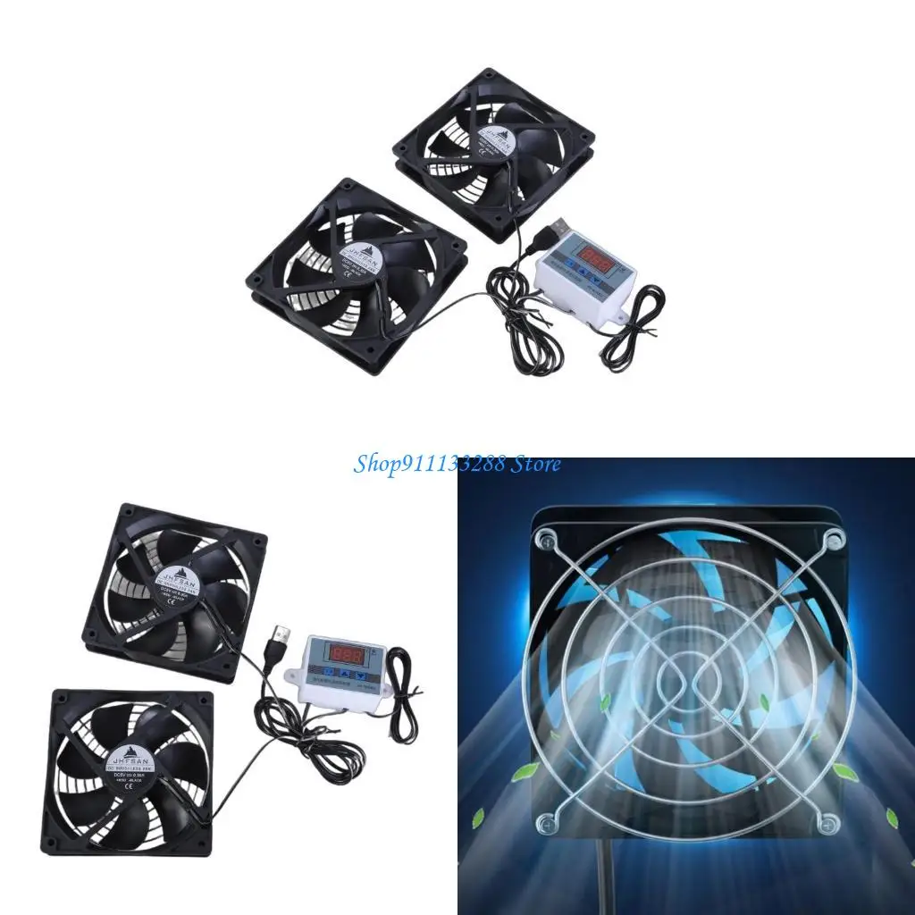 

G88D USB Cabinet Cooling Fan Adjustable Temperature for Pet Kennels and Home Theaters