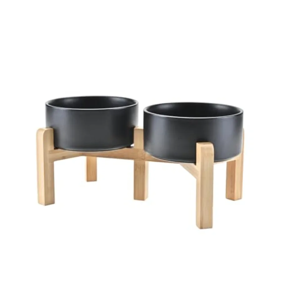

Elevated Dog Bowls Ceramic, 6.1'' Dogs and Cat Food Water Bowls Raised with Non-Slip Bamboo Stand for Medium Sized Breed Microw